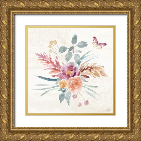 June, Dina 12x12 Gold Ornate Wood Framed with Double Matting Museum Art Print Titled - Boho Garden III