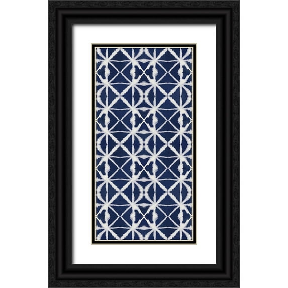 June, Dina 14x24 Black Ornate Wood Framed with Double Matting Museum Art Print Titled - Indigo Splash Pattern VIE Panel