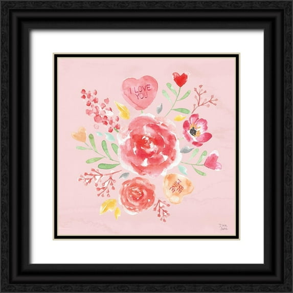 June, Dina 15x15 Black Ornate Wood Framed with Double Matting Museum Art Print Titled - Love Always IV Pink