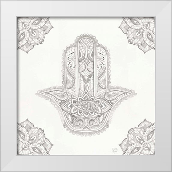 June, Dina 15x15 White Modern Wood Framed Museum Art Print Titled - Touch of Hamsa I