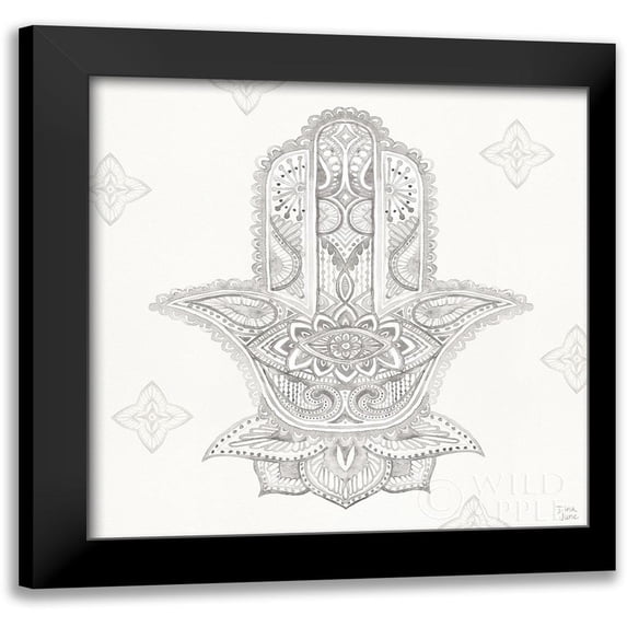 June, Dina 20x20 Black Modern Framed Museum Art Print Titled - Touch of Hamsa III