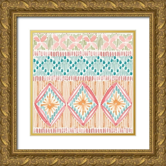 June, Dina 26x26 Gold Ornate Wood Framed with Double Matting Museum Art Print Titled - Macrame Meander Pattern VII