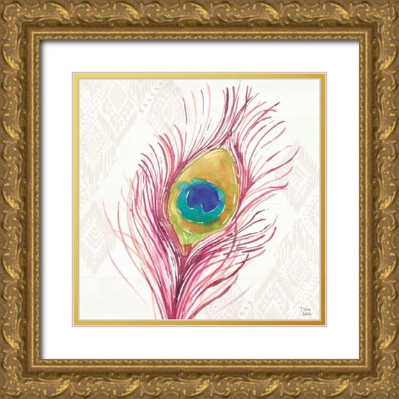 June, Dina 26x26 Gold Ornate Wood Framed with Double Matting Museum Art Print Titled - Peacock Glory VI