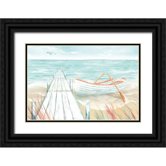 June, Dina 32x23 Black Ornate Wood Framed with Double Matting Museum Art Print Titled - Ocean Breeze II