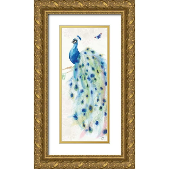 June, Dina 8x14 Gold Ornate Wood Framed with Double Matting Museum Art Print Titled - Peacock Glory III