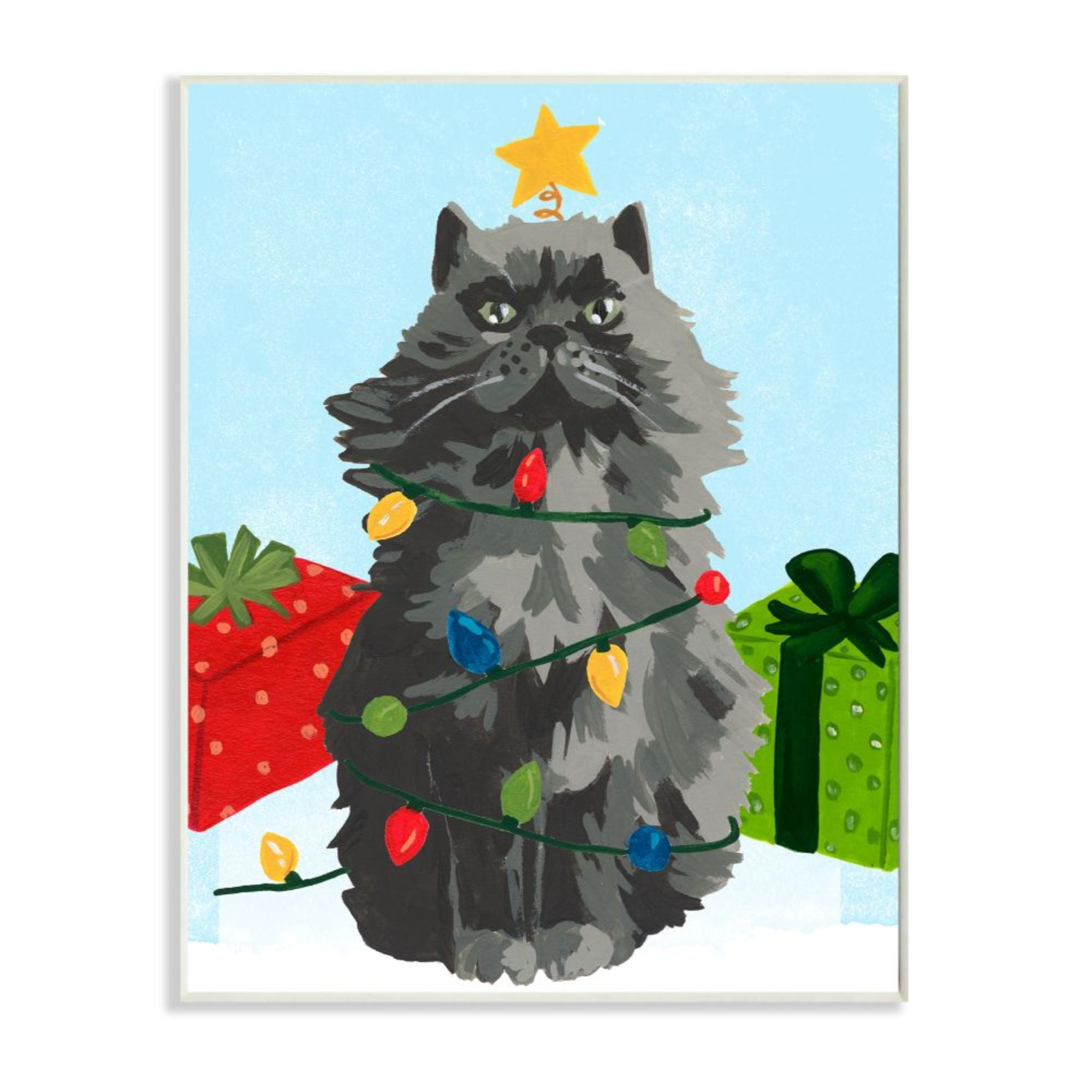 June Erica Vess Black Cat Festive Holiday Lights Christmas Pet 10.00 in x 15.00 in Framed Painting Art Prints, by Stupell Home Décor