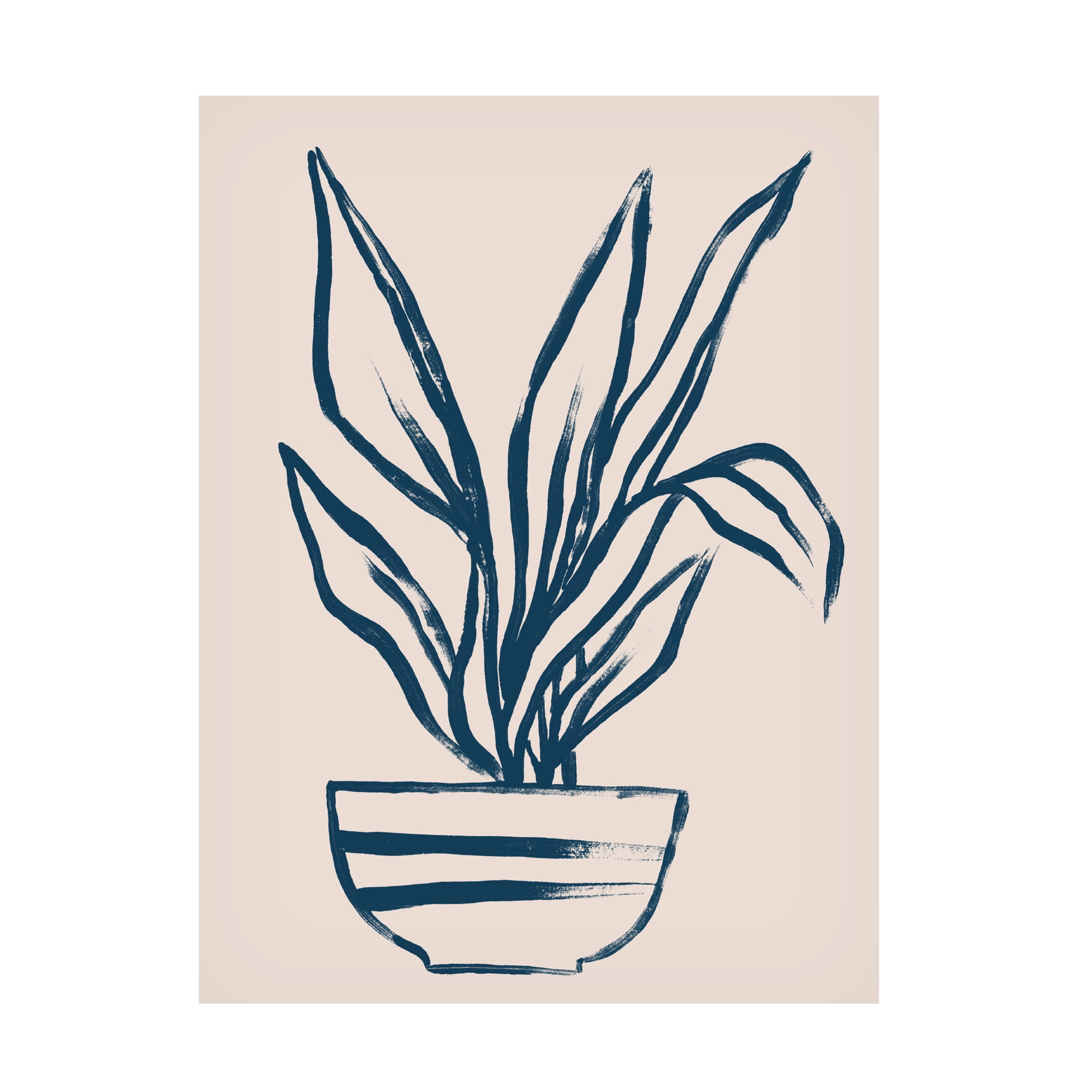 Navy Blue Plant Sketch on Beige Canvas Art, 24" x 18"