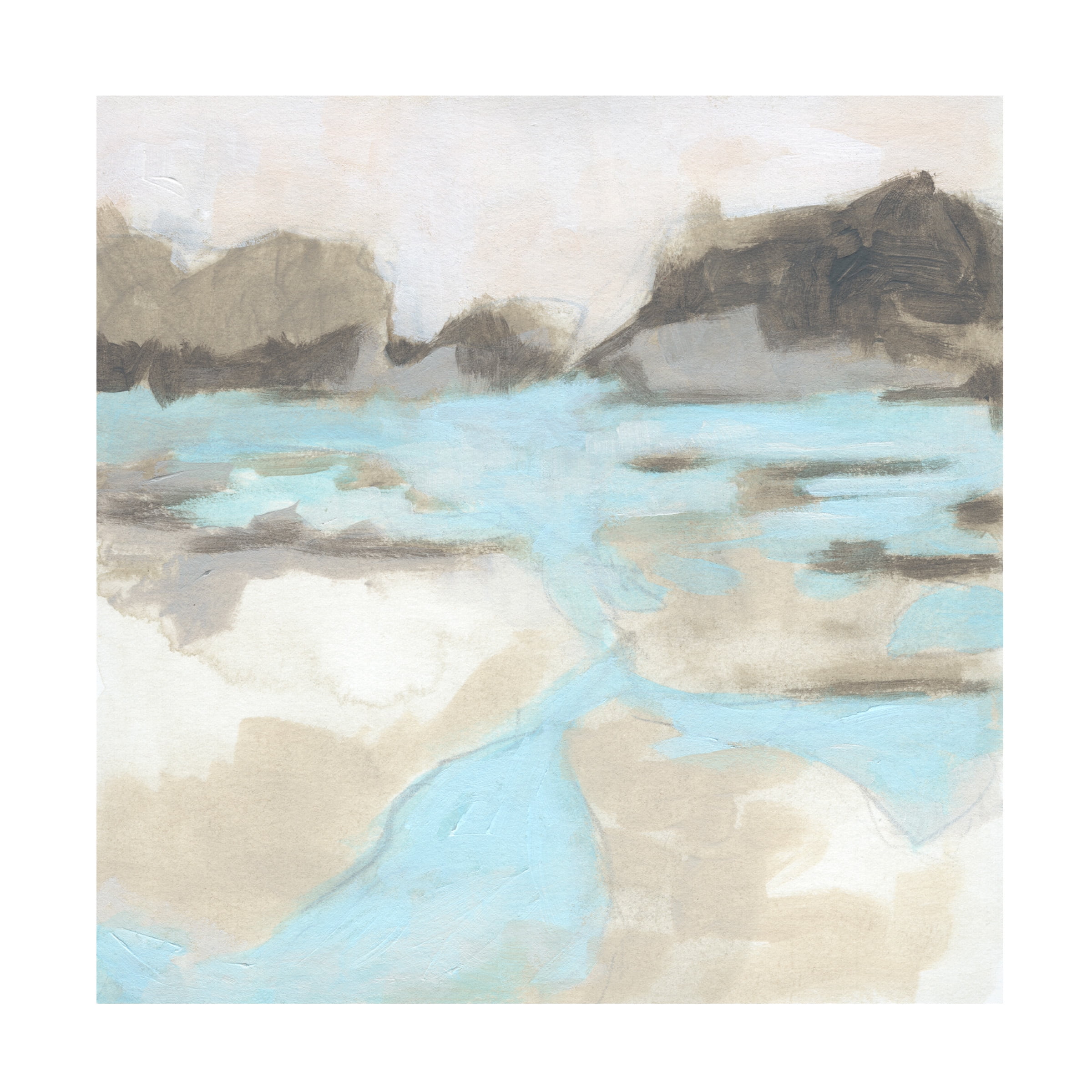 Neutral Landscape Canvas Art in Light Blue and Beige