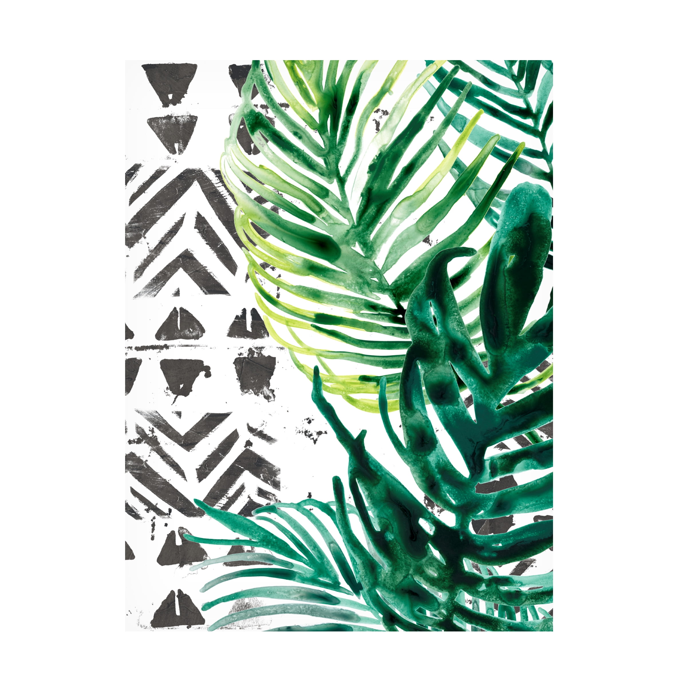 14x19 Green and Black Tropical Leaves Canvas Art