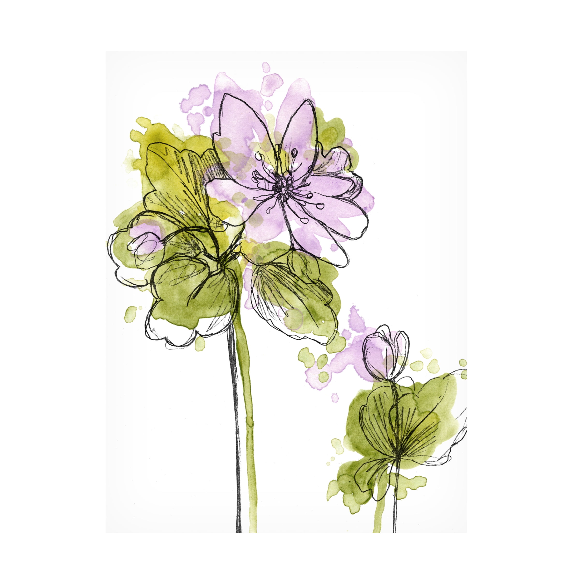 Spring Contours II Green and Purple Floral Canvas Art