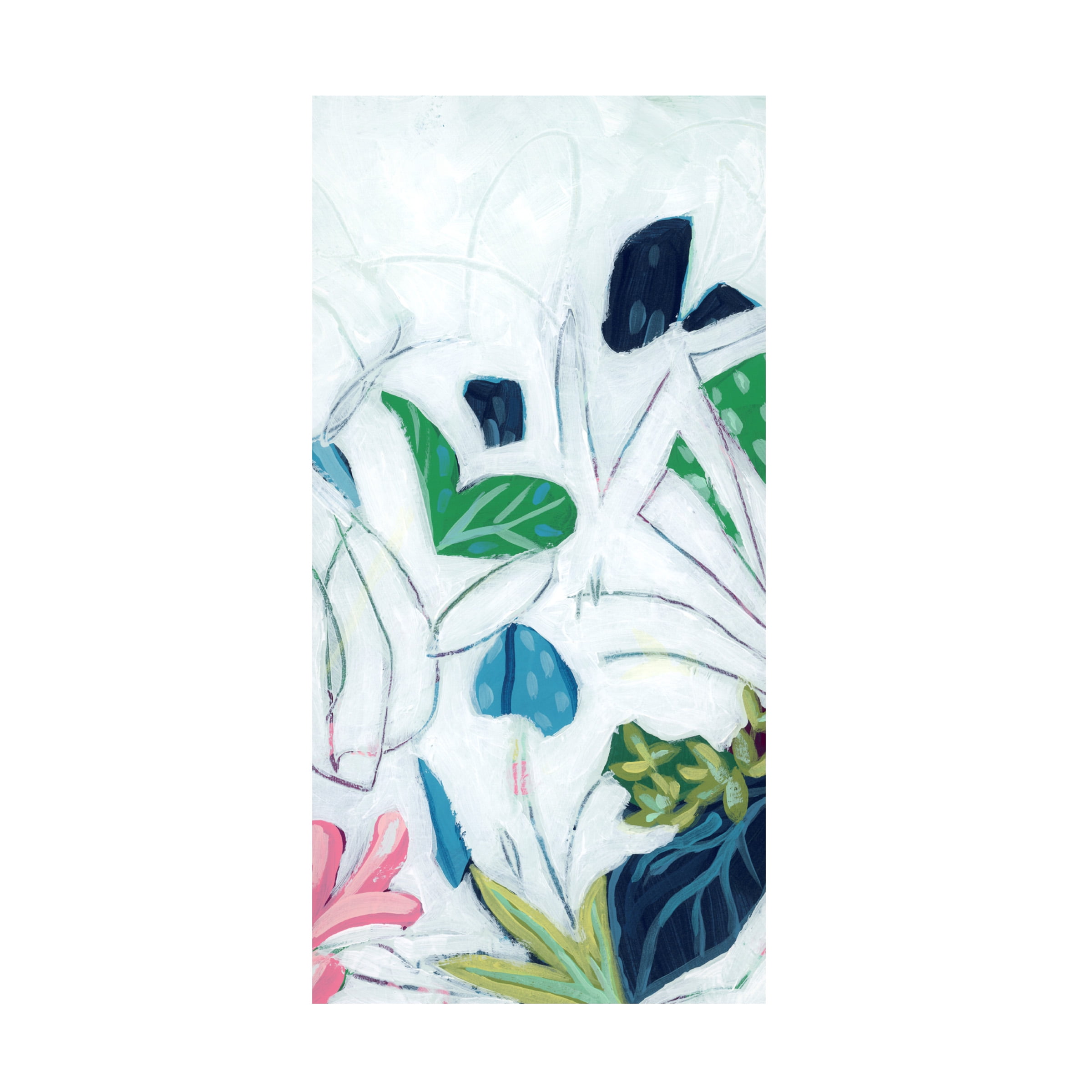 Tropical Floral Abstract Canvas Art in White and Green