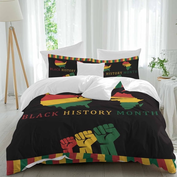 June Festival Queen Size Comforter Set, Africa United States Fist Stripes Bedding for All Seasons, 4 Pcs Bed Set, 1Quiltcover (90"x92") ,1Sheet(94"x116"), 2Pillowcases (30"x20")