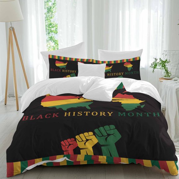 June Festival Twin Size Comforter Set, Africa United States Fist Stripes Bedding for All Seasons, 4 Pcs Bed Set, 1 Quiltcover (68"x86") ,1Sheet(67"x116"), 2Pillowcases (30"x20")