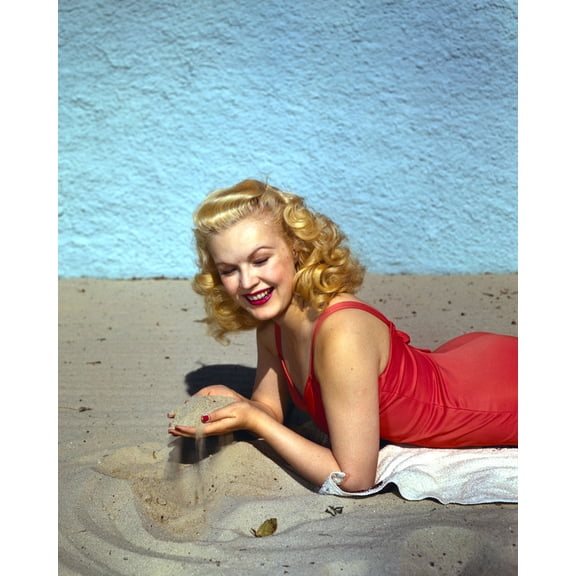 June Haver Striking Red Swimsuit Vintage Glamour 24X36 Classic Hollywood Poster