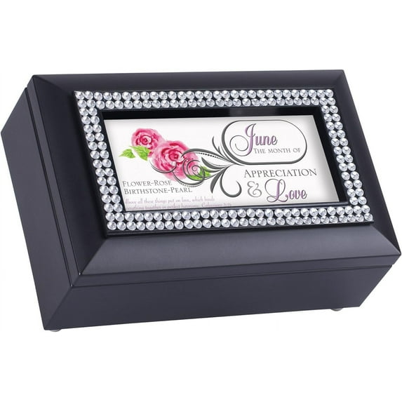 June Month Pearl Birthstone Appreciation And Love Black Musical Trinket Box