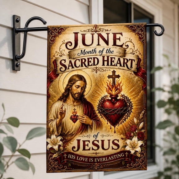 June Month of the Sacred Heart Garden Flag, Jesus Garden Flag, Christian Yard Decor, Catholic Outdoor Flag Gift