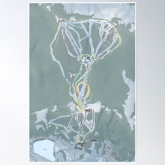 June Mountain Resort Trail Map Poster Wall Art, Modern Wall Decor, 24x36 UNFRAMED