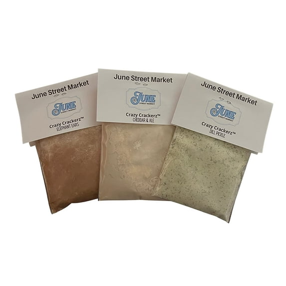 June Street Market Saltine Cracker Gourmet Seasoning Sampler Pack - 3 Pack (1 of Each Flavor) | Dill Pickle, Elephant Ear, Cheddar & Ale