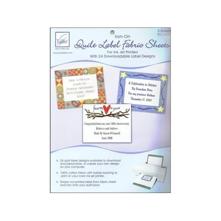 June Tailor 8.5" x 11" White Iron On Personalized Quilt Label Fabric Sheets, 2Ct