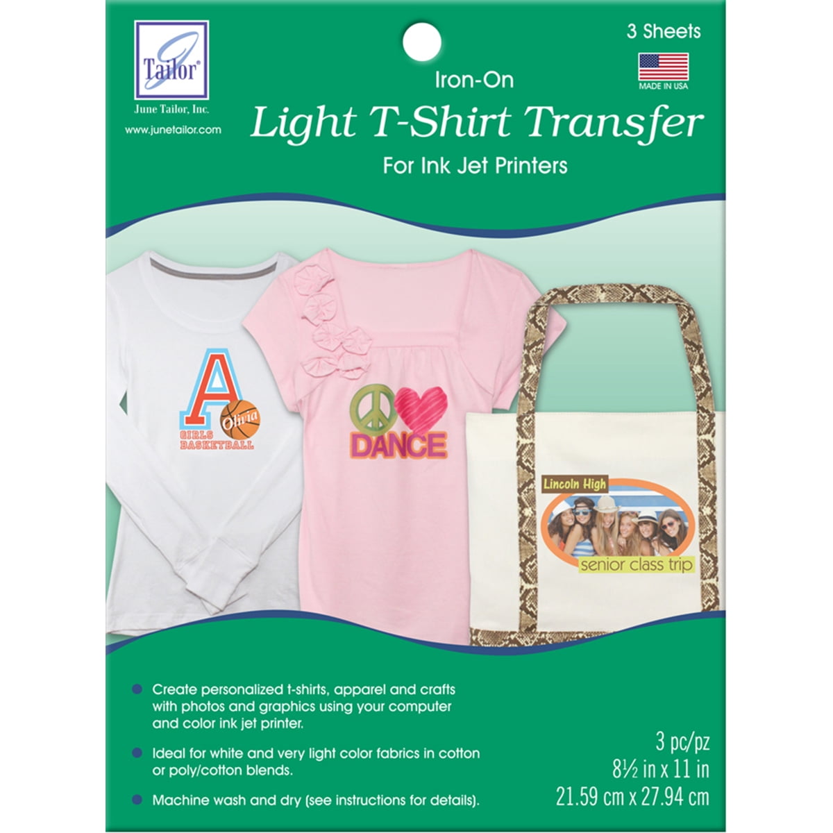 June Tailor 8.5 x 11 Light T Shirt Iron On Transfer Sheets 3ct