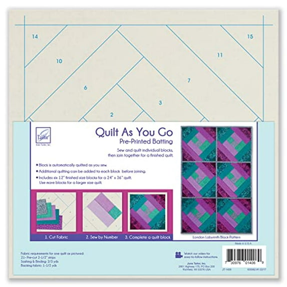 June Tailor JT1406 London Labyrinth Quilt as You Go Die-Cut Quilt Blocks on Batting