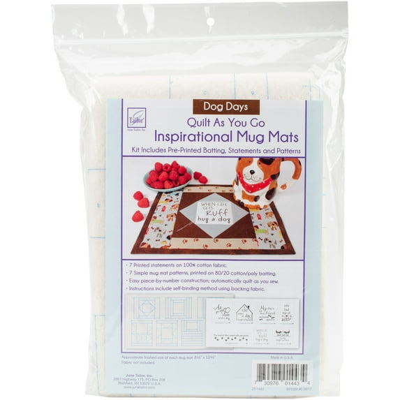 June Tailor Quilt As You Go Inspirational Mug Mats Kit-Dog Days 8.5"X10.5"