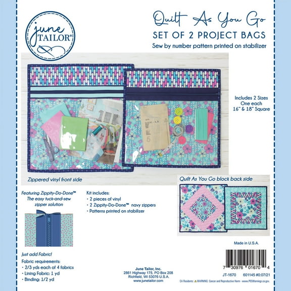 June Tailor Quilt As You Go Project Bag Kit-Navy Zippity-Do-Done(TM)