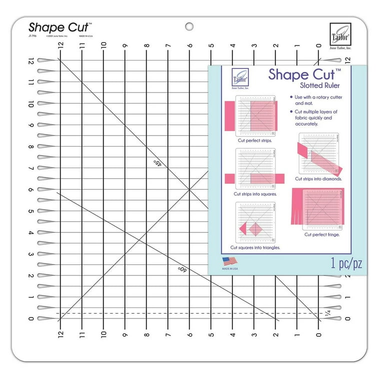 June Tailor Shape Cut Slotted Ruler for Rotary Cutting and Quilting, 16 x  16.5 