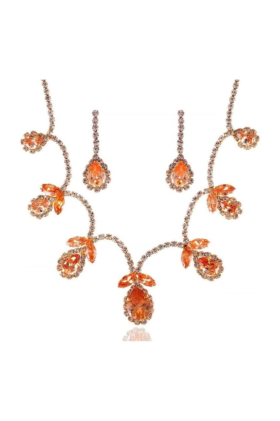 June Topaz Loop Flower Crystal Rhinestone Dangle Earring Necklace Set