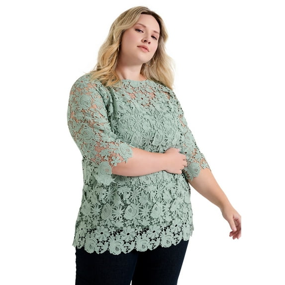 June & Vie Women's Plus Size Allover Lace Top