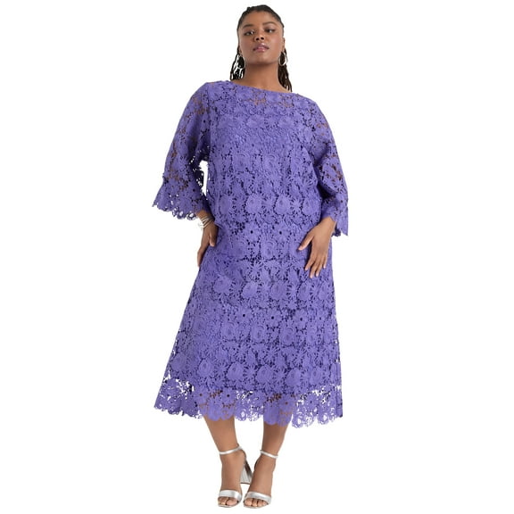 June   Vie Women's Plus Size Bell-Sleeve Lace Midi Dress