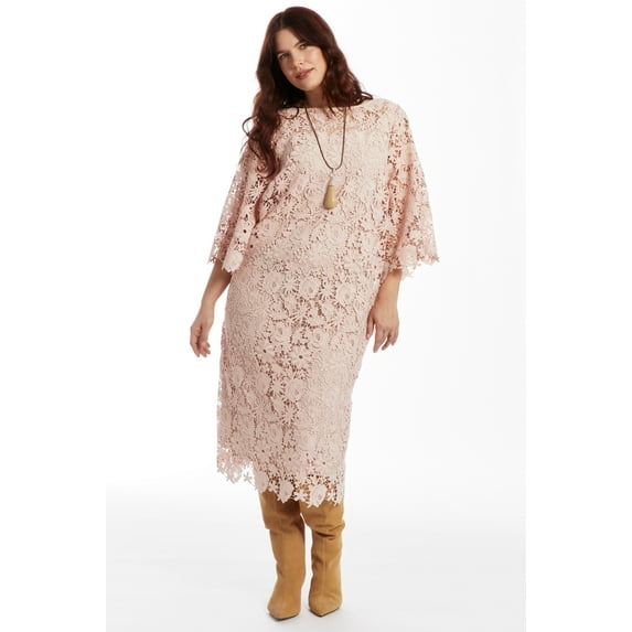 June + Vie Women's Plus Size Bell-Sleeve Lace Midi Dress