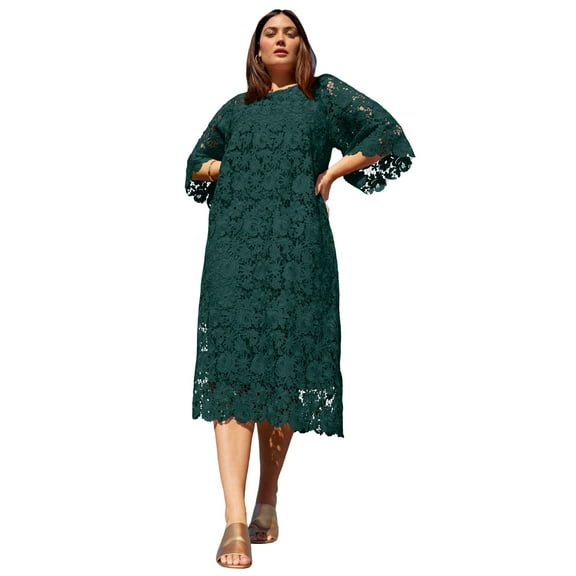 June   Vie Women's Plus Size Bell-Sleeve Lace Midi Dress