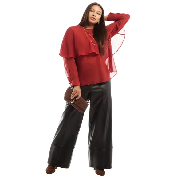 June & Vie Women's Plus Size Chiffon Cuff-Sleeve Cape Blouse