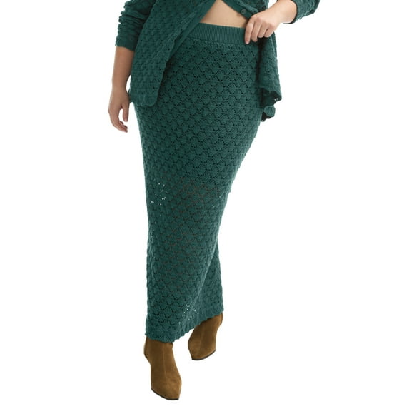 June + Vie Women's Plus Size Crochet Column Skirt