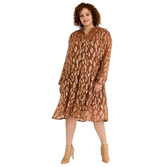June   Vie Women's Plus Size Coraline Metallic Print Georgette Dress