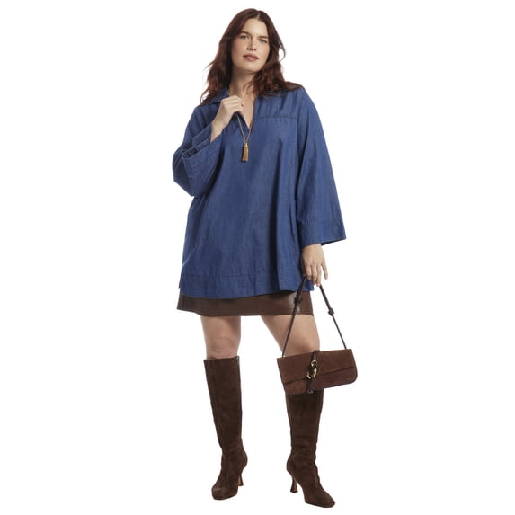 June & Vie Women's Plus Size Cotton Denim Blouse