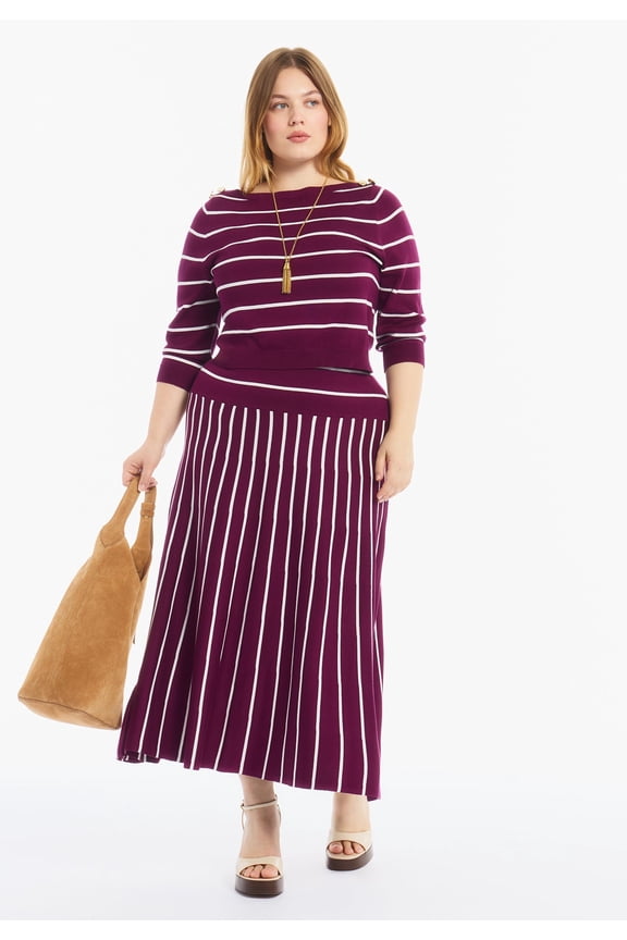 Women's Plus Size Cropped Boat Neck Sweater