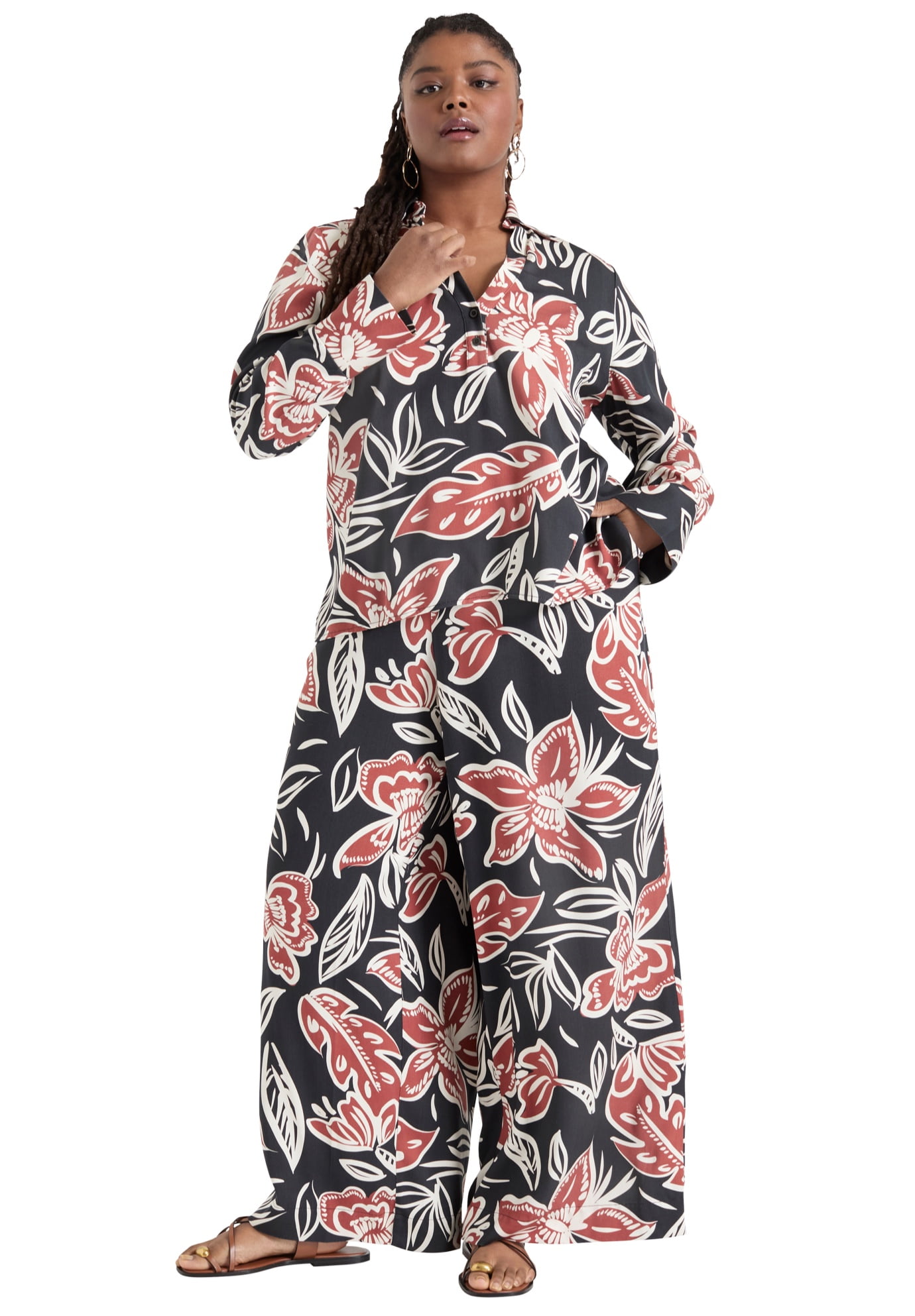 Plus Size Vertical Stripe Button Down Blouse main image 0