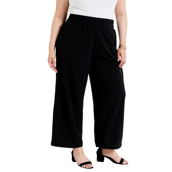 June   Vie Women's Plus Size Cropped Wide-Leg Knit Pants