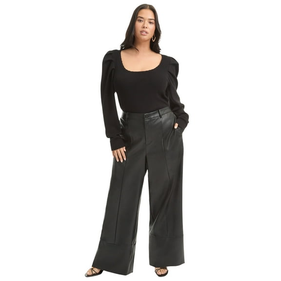 June   Vie Women's Plus Size Cuffed Faux Leather Pants