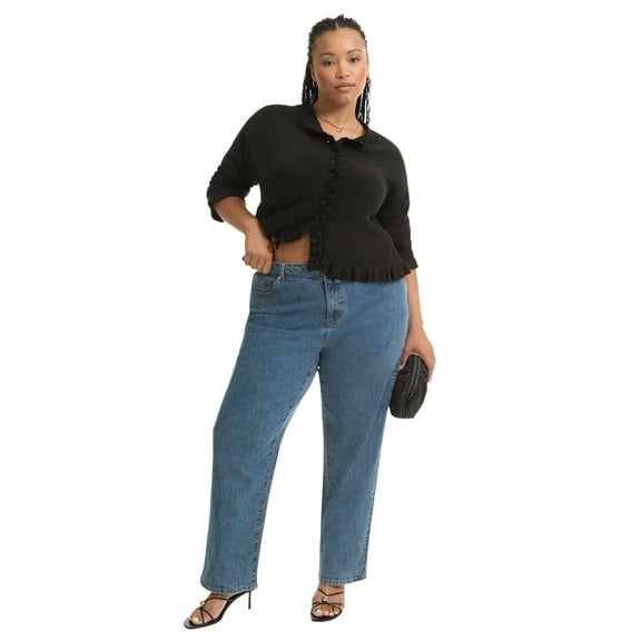 June Vie Women's Plus Size Curvie-Fit High-Rise Straight-Leg Stretch Jeans