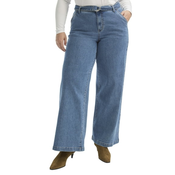 June   Vie Women's Plus Size Curvie Fit High-Waisted Wide-Leg Utility Jean