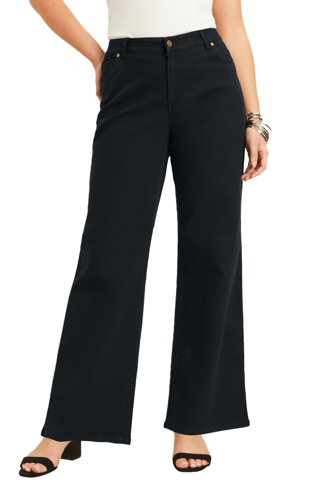 June + Vie Women's Plus Size Curvie Fit Wide-Leg Jeans - Walmart.com