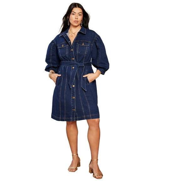 June + Vie Women's Plus Size Denim Shirtdress