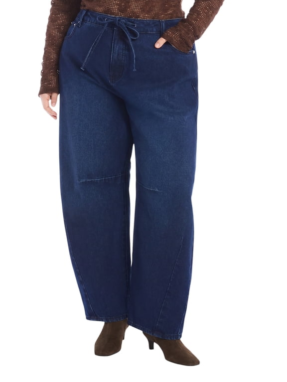 Women's Plus Size Dramatic Drawstring Barrel Jean