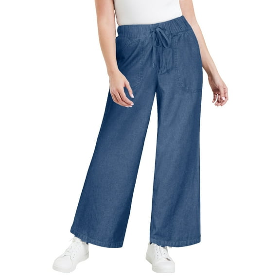 June   Vie Women's Plus Size Drawstring Denim Wide-Leg Bottoms.