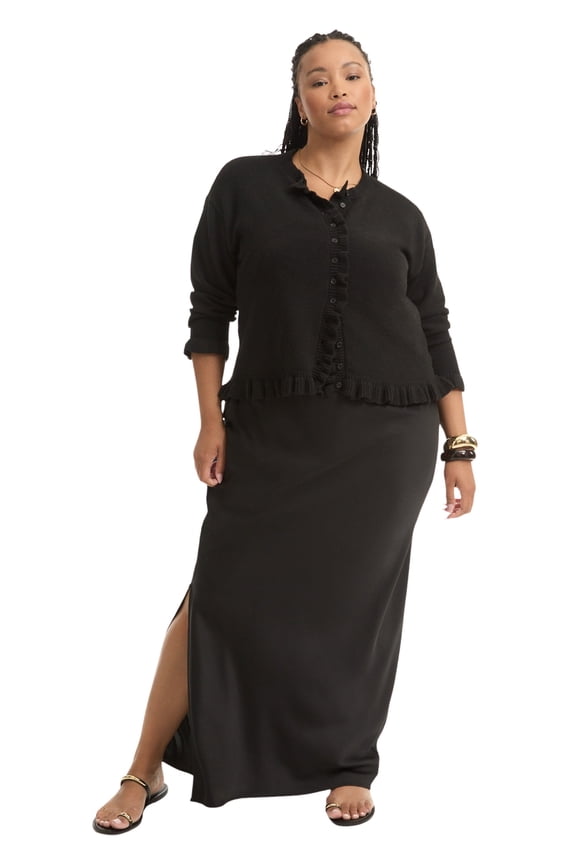 Women's Plus Size Ruffle Hem Buttoned Sweater