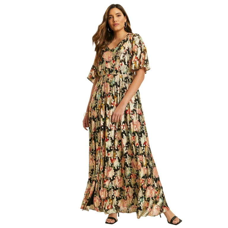 June Vie Women s Plus Size Metallic Printed Maxi Dress Walmart