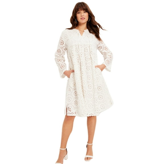 June + Vie Women's Plus Size Eyelet Shirtdress
